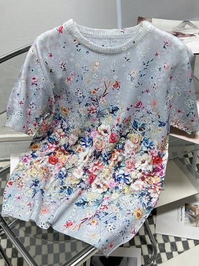 Manfinity Men's Floral Print Knit Short Sleeve Crew Neck T-Shirt