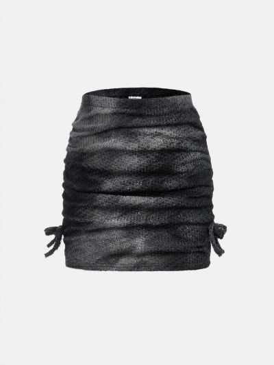 SHEIN Kids EVRYDAY Girls' Knitted Tie-Dyed Elastic Waistband Skirt With Pleats