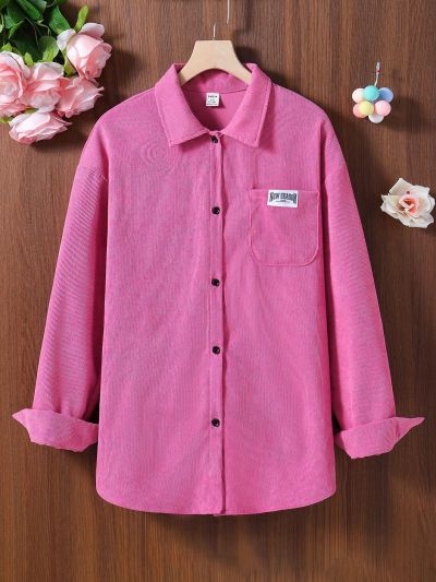 Teen Girls' College Style Purple Corduroy Shirt