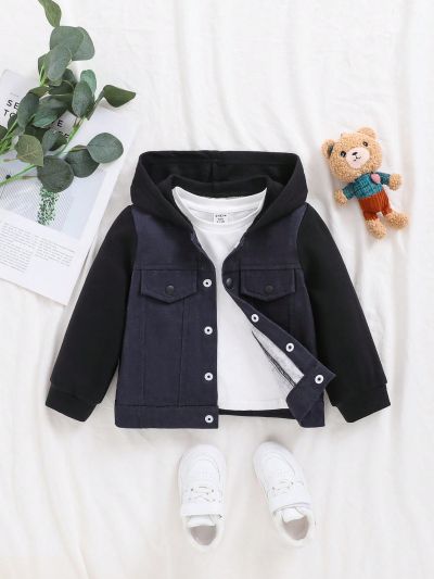 SHEIN Baby Boy Color Blocking Button Front Hooded Jacket