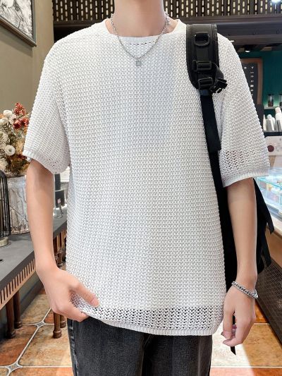 Manfinity Hypemode Men's Solid Color Round Neck Hollow Out Knitwear