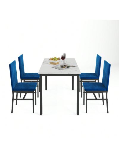 Dining Table Set for 4, Modern Kitchen Table and Chairs for 4, 5 Piece Dining Room Table Set Chairs for Small Spaces, Apartment, White+Blue