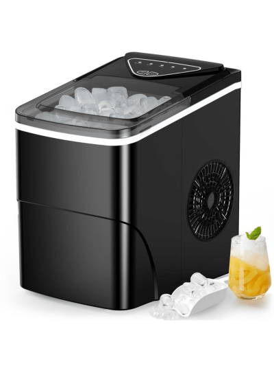 Ice Maker Countertop, 9 Cubes Ready in 6 Mins, 26lbs in 24Hrs, Self-Cleaning Ice Machine with Ice Scoop and Basket, 2 Sizes of Bullet Ice for Home Kitchen Office Bar Party