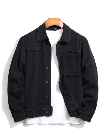 Men's Solid Color Button-front Denim Jacket