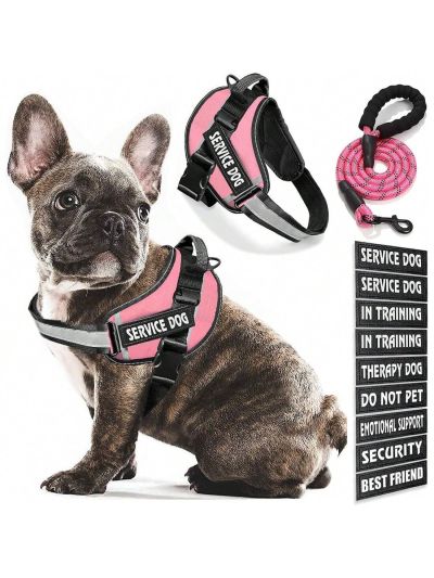 BB Brotrade Dog Vest,9 Dog Patches No Pull Dog Harness and Leash Set with Handle,Easy On and Off Pet Vest Harness with Night Safe Reflective Straps for Small Medium Large Breed Dogs