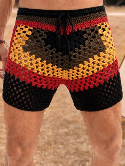 Manfinity RSRT Men's Drawstring Hollow Out Crochet Shorts