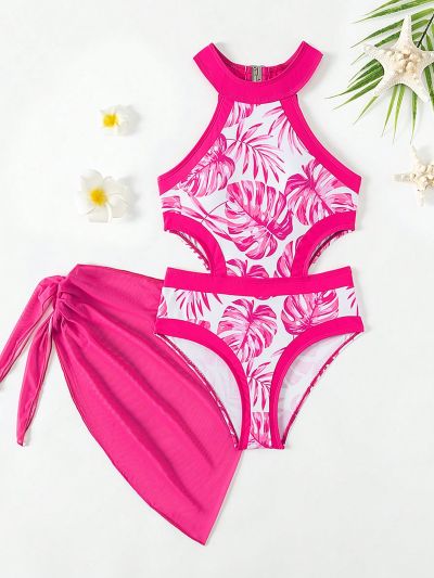 Tween Girl One-Piece Swimsuit With Tropical Print