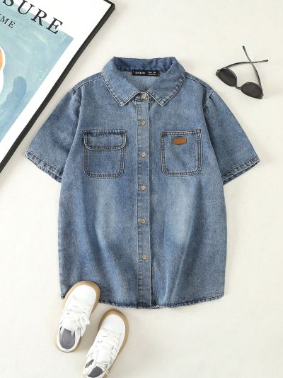 Teen Boys' Casual Comfortable Short Sleeve Denim Shirt