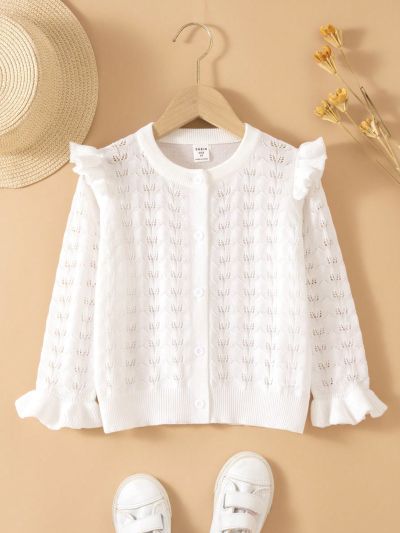 Little Girls' Ruffle Trim Button-Front Cardigan