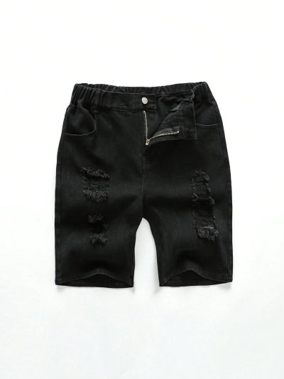 Teen Boys' Casual Comfortable Distressed Denim Shorts For Streetwear