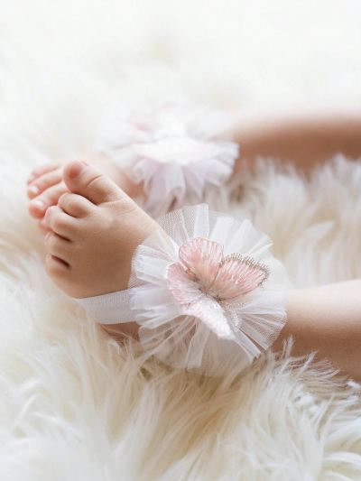 Newborn Baby Girl Embroidered Butterfly Mesh Foot Decoration Photography Prop