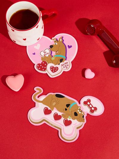 SCOOBY-DOO X SHEIN 2pcs Love Heart Dog-Shaped Pu Cup Coasters