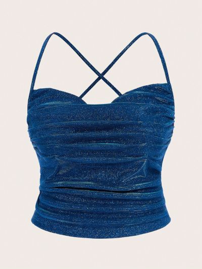 SHEIN CURVE+ Plus Size Sparkly Drape Neck Camisole Top