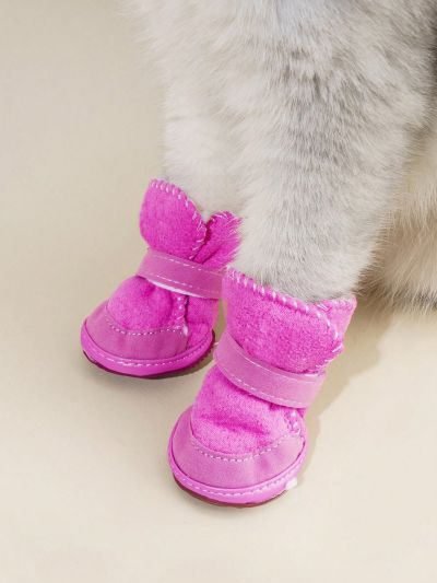 4pcs Fleece Pet Snow Boots For Small And Medium Sized Pets, Indoor And Outdoor Use
