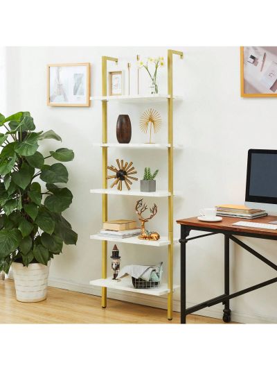 SUPERJARE Modern Ladder Shelf,  72 Inches 5-Tier Open Wall-Mounted Bookshelf with Stable Metal Frame