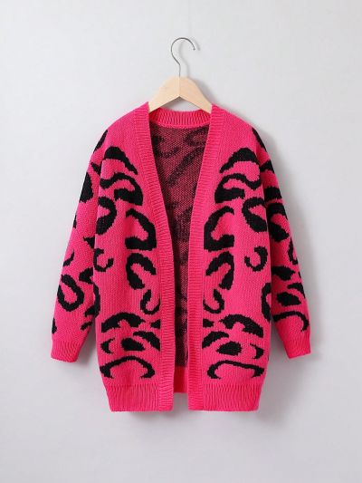 SHEIN Kids Nujoom Little Girls' Leopard Pattern Cardigan, Winter