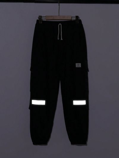 SHEIN Teenage Boys' Casual Reflective Tape Patchwork Jogger Pants