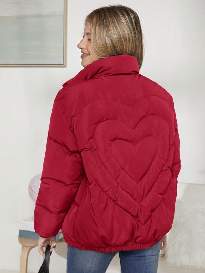 Girls' Solid Color Coat With Heart Print