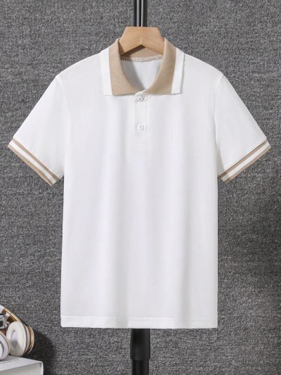 SHEIN Boys' Contrast Color Short Sleeve Polo Shirt
