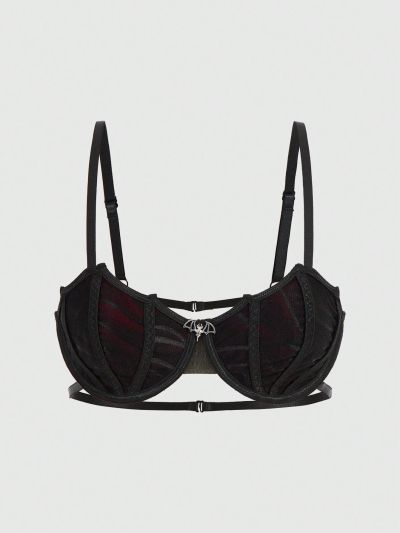 ROMWE Goth Women's Bat Shaped Metallic Pendant Decorated Bra