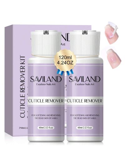 SAVILAND Cuticle Remover Set - 2 Bottles 60 ML/4.24 OZ Cuticle Remover Cream, Quick Easy Cuticle Softener & Exfoliator for Healthy Nails, Nail Care Set for Nail Salon Home DIY