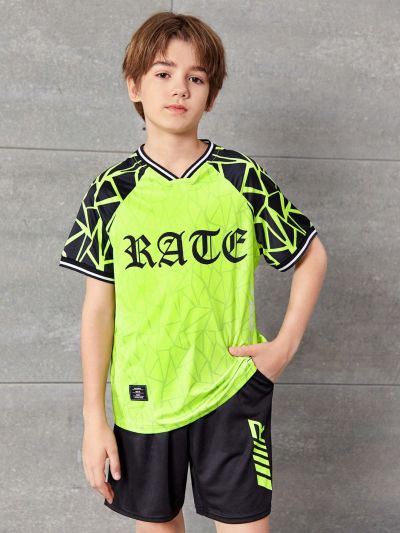 SHEIN Boys' Print Athletic T-Shirt, Short Sleeves