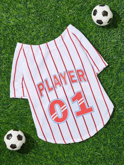 PETSIN Pet Baseball Sports Jersey Shirt With Stripe, Number & Animal Pattern, Suitable For Cat/Dog