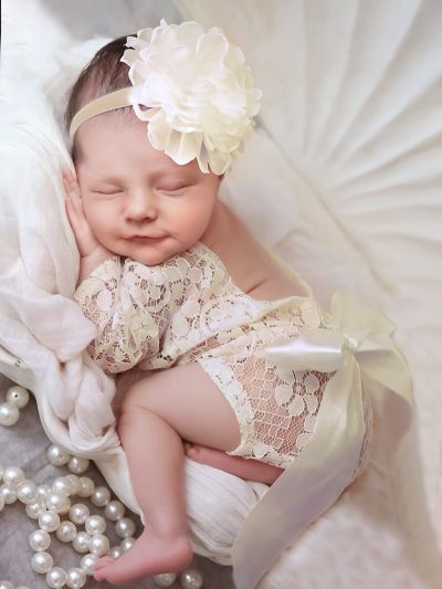 Newborn Girl Photography Bow Back Lace Bodysuit & Headband