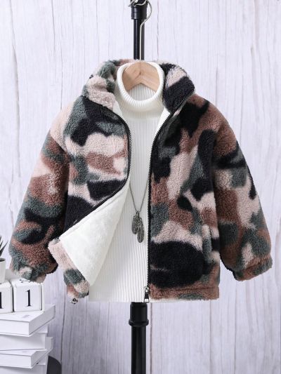 SHEIN Toddler Boys' Camouflage Zip-up Jacket