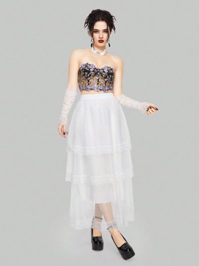 ROMWE Goth Ladies' Patchwork Lace Multi-layered Skirt
