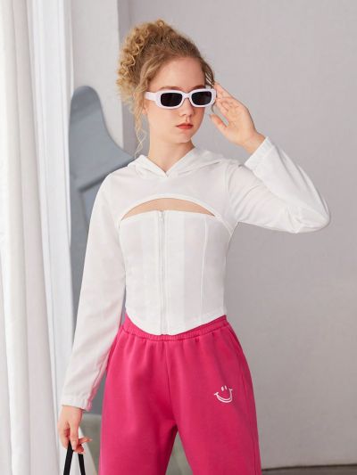 Teen Girls' Hollow Out Front Zip Hoodie