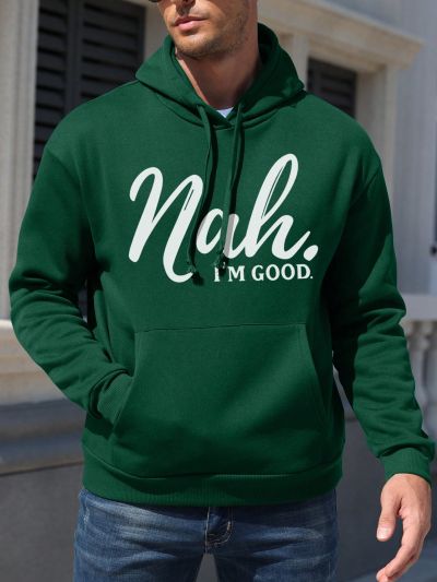 Men's Letter Printed Drawstring Hooded Fleece Sweatshirt