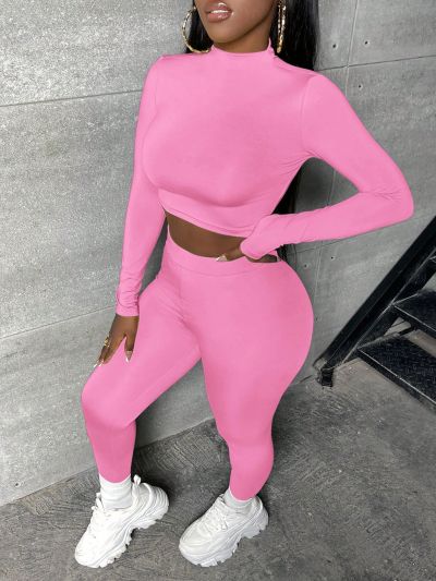 SHEIN Slayr Women's Solid Color Crop Top And Leggings Two Piece Set