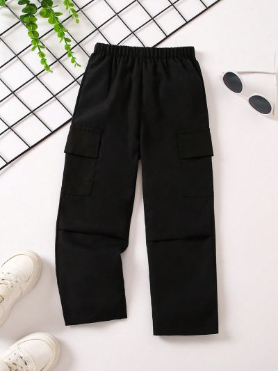 SHEIN Kids QTFun Young Girl Flap Pocket Cargo Pants