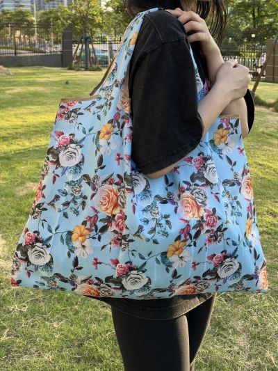 Cartoon Floral Pattern Large Capacity Portable Foldable Shopping Bag, Beach Bag, Yoga Bag