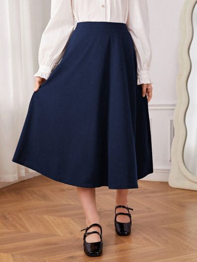 SHEIN Teen Girls' Solid Color Casual Skirt