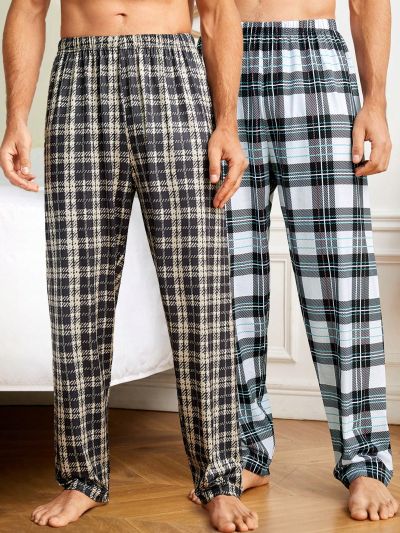 2pcs/Set Men's Plaid Pants Home Clothing