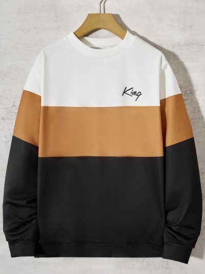 Teen Boys' Letter Print Color Block Drop Shoulder Long Sleeve Sweatshirt