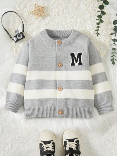 Baby Boy Letter Pattern Colorblock Cardigan