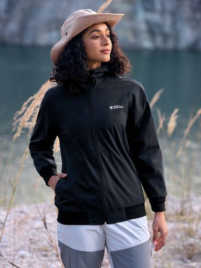 In My Nature Women's Letter Printed Hooded Raglan Long Sleeve Outdoor Jacket