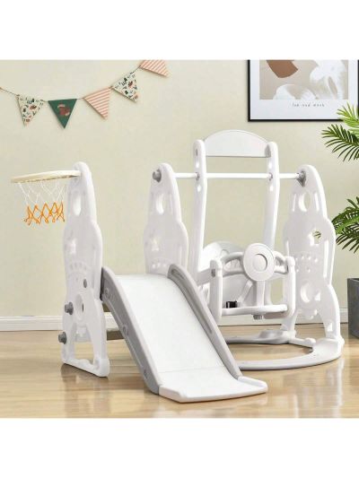 Merax Toddler Slide and Swing Set 3 in 1, Kids Playground Climber Swing Playset with Basketball Hoops Freestanding Combination Indoor & Outdoor