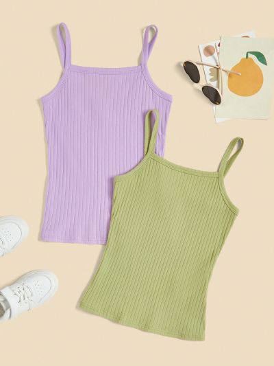 SHEIN Teen Girl 2pcs Knit Fitted Vacation Camisole Vest Top