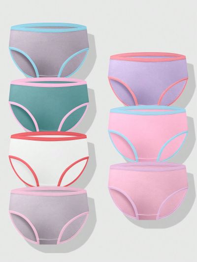 7pcs/Set Tween Girls' Simple Edge Bind & Multicolor Mix Triangle Panties