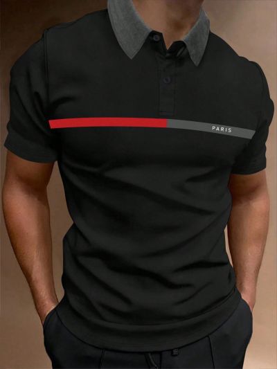 Manfinity Men's Color Block Printed Short Sleeve Polo Shirt With Text