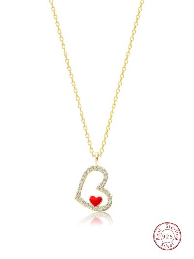 1pc Summer Style Love Heart Cubic Zirconia Pendant Necklace, Women's Anniversary Gift
