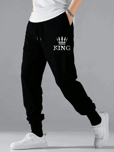 Men'S Crown & Letter Printed Drawstring Waist Pants