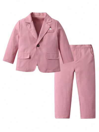 SHEIN Young Boy's Gentlemen 2pcs/Set Morandi Style Formal Suit, Perfect For Festivals, Parties And Weddings, Suitable For Summer, Birthday Parties, Christenings, And First Month Celebrations