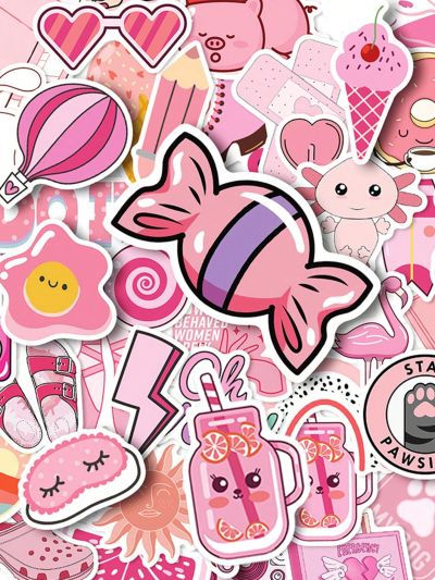 50pcs Cartoon Candy Shaped Pink Stickers