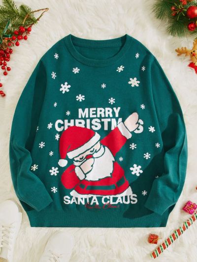 SHEIN Men Plus Christmas Santa Claus & Slogan Pattern Sweater