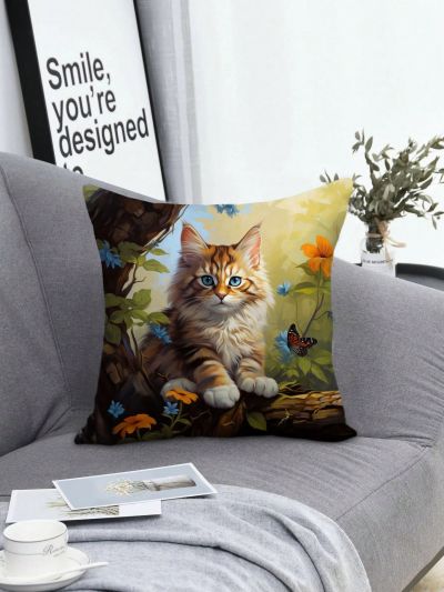 Cat Printed Decorative Pillowcase